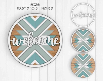 Welcome, Round Wood Sign, Barn Quilt, Instant Download, Svg Pdf Dxf Formats, Glowforge Cut Files (Svg), Laser Cut files (Dxf)