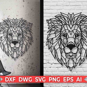 Löwe Wand Dekor Vektor Laser geschnitten Vorlage geschnitten Datei Sofortiger Download Dxf SVG Ai Schneidevorlage Silhouette Haus Wand Kunst Geometrisch Tier