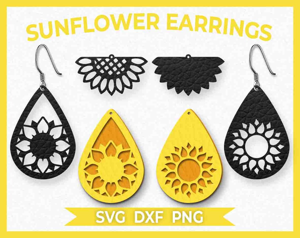 Sunflower Flower Earrings SVG Instant Download Cut File Etsy