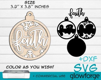 Faith, 2022 Christmas Ornament, Glowforge SVG, Cut File, Instant Download, Layered, Tree Decorations, Laser Cut, Cutting Template