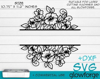 Glowforge SVG, Name Border, Floral Flower Leaf Leaves, Decor, Door Hanger, Cut File, Instant Download, Laser Cut Template