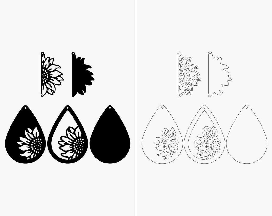Sunflower Earrings Instant Download Svg Pdf Dxf Png Formats Etsy