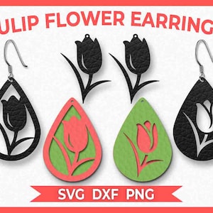Tulip Flower Oorbellen - SVG - Instant Download - Cut File - Teardrop - Stacked Earring - Cricut - Silhouet