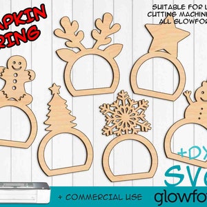 Anello per tovaglioli, Natale, Porta tovaglioli, Vacanze, Glowforge SVG, Download istantaneo, Tagliare i file, Pronto da tagliare