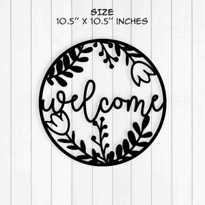 Welcome Floral Round Frame, Wood Sign, Instant Download, Svg Pdf Dxf Png Formats, Glowforge, Laser Cut Files, Cricut, Silhouette Cameo