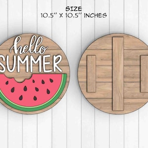 Hello Summer, Round Wood Sign, Shiplap, Watermelon, Instant Download, Svg Pdf Dxf Formats, Glowforge Cut Files (Svg), Laser Cut files (Dxf)