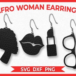 African American Woman Earrings SVG, Instant Download, Afro Black Girl Magic Woman, Cut File, Teardrop, Stacked Earring, Cricut, Silhouette