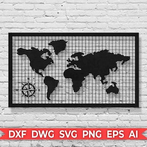 Weltkarte Wand-Dekor Vektor Laser geschnittene Vorlage - geschnittene Datei - sofortiger Download - Dxf SVG Ai - Schneidevorlage - Silhouette - Haus Wandkunst