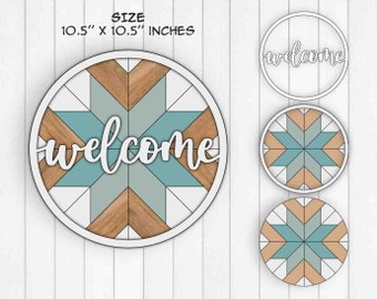 Welcome, Round Wood Sign, Barn Quilt, Instant Download, Svg Pdf Dxf Formats, Glowforge Cut Files (Svg), Laser Cut files (Dxf)