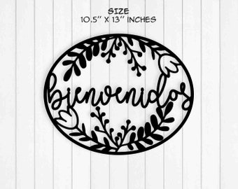 Bienvenidos Welcome Floral Round Frame, Wood Sign, Instant Download, Svg Pdf Dxf Png Formats, Glowforge, Laser Cut Files, Cricut, Silhouette