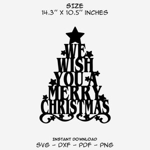 Kerstboom, Glowforge SVG, Laser Cut, Instant Download, Kerstdecor, Wij wensen u een vrolijk kerstfeest, Klaar om te knippen, Silhouet, Cricut