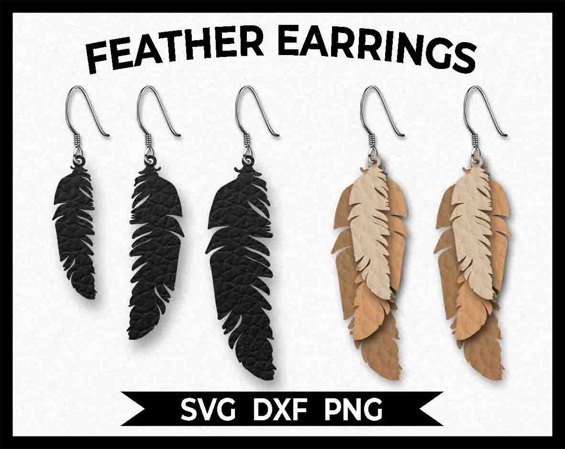 Feather Earrings SVG Instant Download Cut File Stacked Etsy