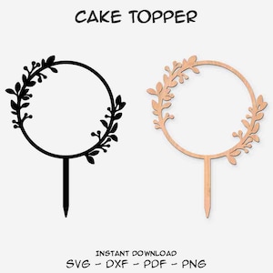 Topper na tort, okrąg, okrągły, liść, liście, Glowforge, wektor, plik do cięcia, szablon do cięcia laserowego, Cricut, sylwetka, ślub, urodziny