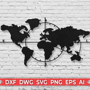 Weltkarte-Wand-Dekor-Vektor-Laser-Cut-Vorlage - geschnittene Datei - Instant Download - Dxf Svg Ai - Schneiden Vorlage - Silhouette - Home Wall Art