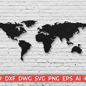 Weltkarte Wand-Dekor Vektor Laser geschnittene Vorlage - geschnittene Datei - sofortiger Download - Dxf SVG Ai - Schneidevorlage - Silhouette - Haus Wandkunst