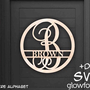 Monogram Circle Entire Alphabet Letter, Glowforge SVG, Door Hanger, Cut File, Instant Download, Laser Cut Template image 1