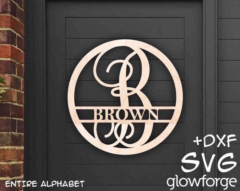 Monogram Circle Entire Alphabet Letter, Glowforge SVG, Door Hanger, Cut File, Instant Download, Laser Cut Template image 1