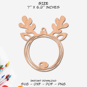 Bois de renne, Ornements de Noël, Circle Doodle Sketch, Glowforge SVG, Laser Cut DXF, Téléchargement instantané, Fichiers coupés, Prêt à couper