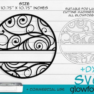 Glowforge SVG, Name Border, Circle Round, Curly, Decor, Door Hanger, Cut File, Instant Download, Laser Cut Template