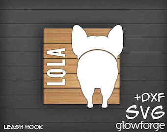 French Bulldog, Dog Leash Hook, (Square Shiplap Size 5x5inch), Dog Butt, Custom Pet Name, Glowforge SVG, Instant Download, Laser Cut Files