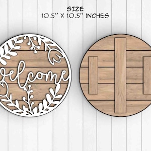 Welcome Round Wood Sign, Shiplap, Instant Download, Svg Pdf Dxf Formats, Glowforge Cut Files (Svg), Laser Cut files (Dxf)