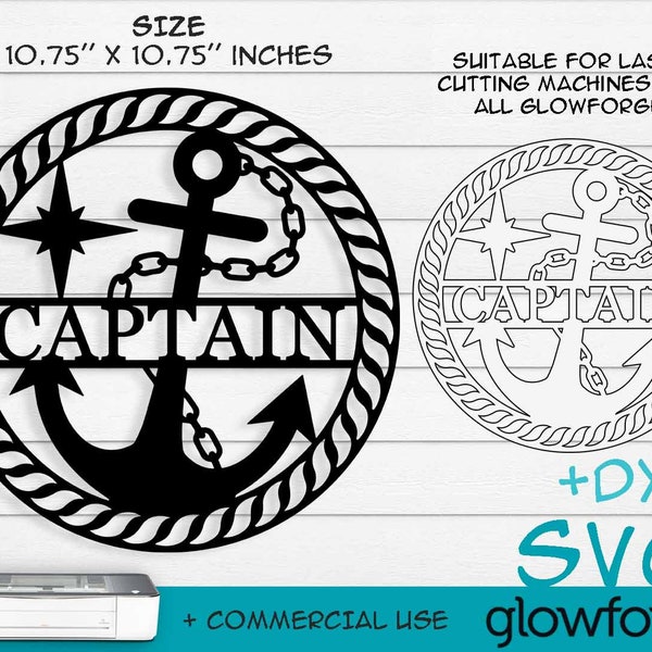 Captain Anchor Compass, Glowforge SVG, Circle Frame, Decor, Door Hanger, Cut File, Instant Download, Laser Cut Template