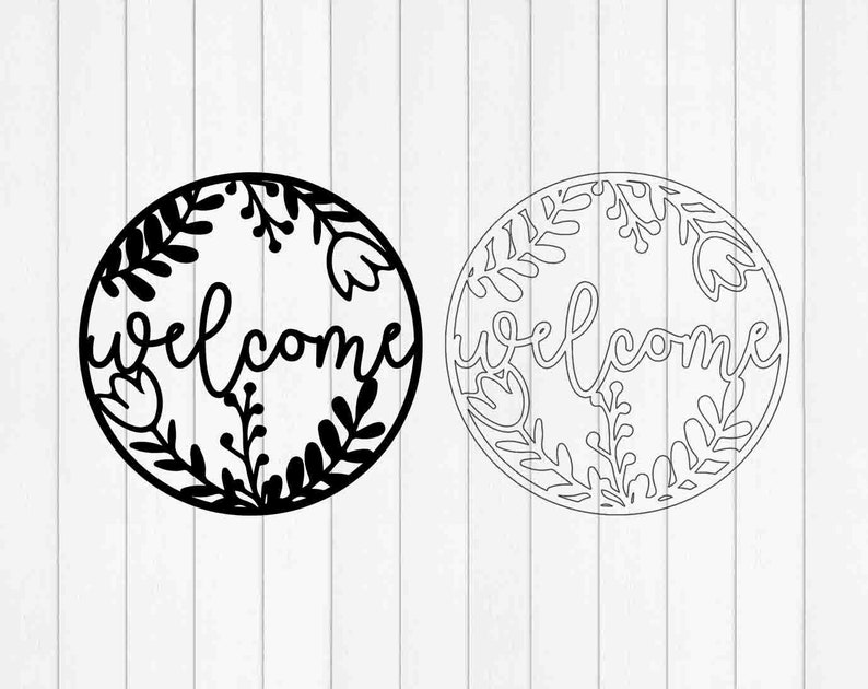 Welcome Floral Round Frame, Wood Sign, Instant Download, Svg Pdf Dxf ...