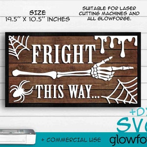 Halloween Fright op deze manier, Glowforge SVG, Halloween Decor, Deurhanger, Cut File, Instant Download, Laser Cut Template, Skeleton Hand Sign