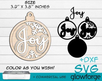 Joy, 2022 Christmas Ornament, Glowforge SVG, Cut File, Instant Download, Layered, Tree Decorations, Laser Cut, Cutting Template