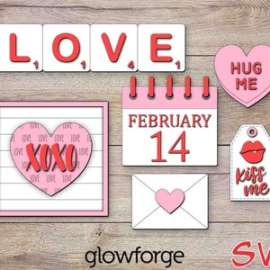Glowforge SVG, Valentinstag BUNDLE, Tiered Tray, Cut File, Sofort Download, Laser Cut Dateien, Dekor Banner XOXO Love Shiplap Tag Sugar