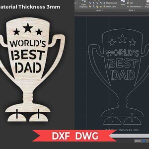 Worlds Best Dad 3D Decor Vektor Vatertag Laser Cut Template Cut Datei Sofort Download Dxf Dwg Schnittvorlage Silhouette Home Art