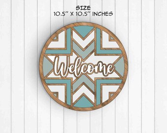Welcome, Round Wood Sign, Barn Quilt, Instant Download, Svg Pdf Dxf Formats, Glowforge Cut Files (Svg), Laser Cut files (Dxf)