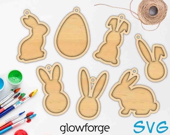 Easter Ornaments, Glowforge SVG, Instant Download, Cut Files, Ready to Cut, Bunny Rabbit Peeps Egg, Ornament, DIY, Personalized, Custom Name