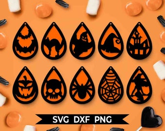 ハロウィン イヤリング - SVG - 即時ダウンロード - 魔女 カボチャ 猫