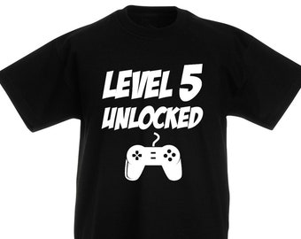 New Level 5 Unlocked Boys T-Shirt, 5th Birthday Gift For Boys, Girls 5 Year Old Gifts