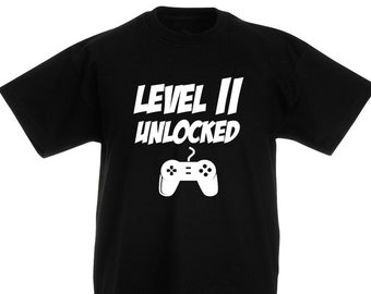 New Level 11 Unlocked Kids T-Shirt, 11th Birthday Gift Present For 11 Year Old Boys Girls Kids Gamer Son Daughter