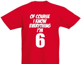 6th Birthday Gift T-Shirt Of Course I Know Everything I'm 6 For 6 Year Old Boys