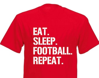 Eat Sleep Football T-Shirt, Birthday Christmas Xmas Stocking Filler Gifts, Presents For Teens, Boys Sizes 7 8 9 10 11 12 13 14 15 Years Old