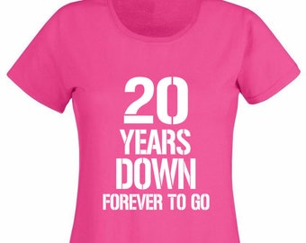 20 Years Down Forever To Go Women's T-Shirt, Funny 20th Wedding Anniversary Gift for Wife, Women, Her