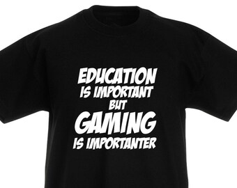 Education Is Important T-Shirt, Gamer Birthday Christmas Xmas Stocking Filler Gifts For Teen Boys Sizes 7 8 9 10 11 12 13 14 15 Years Old