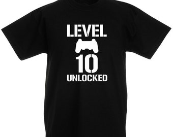 Level 10 Unlocked Boys T-Shirt, 10th Birthday Gift Present For 10 Year Old Boys Kids Gamer Son