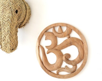 Wood Ohm sign handcarved in Bali Indonesia, spiritual, boho, wall decoration, gift