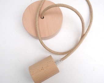 Wooden lamp fixture, natural look, complete set, E27, boho, scandinavian, sleek design, luxury design, jute cable