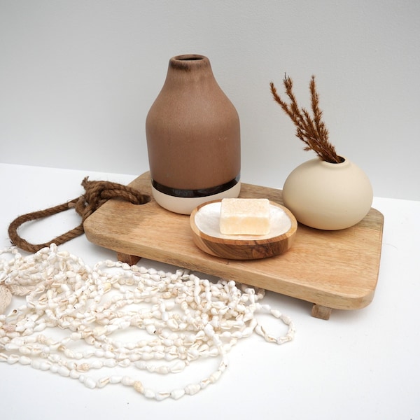 Giftset, homedecor, present, complete, wooden board on feet, two vases, capiz/mango wood bowl, Oriental amber block/vanilla scent block,