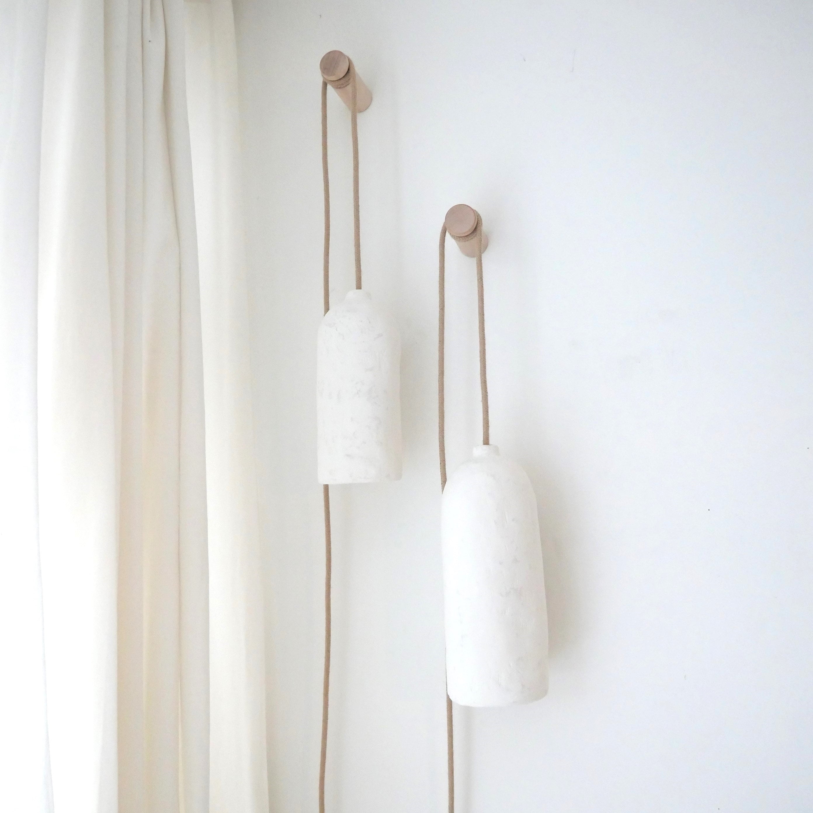Size M Japanese style, organic shape, handmade plastered paper mache lamp with fixture and wall mount, wabi sabi, minimalist, boho,