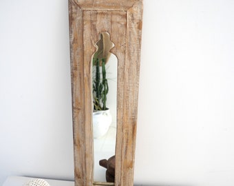 Spiegel mit Holzrahmen, Wandspiegel, Boho-Stil, in Indien hergestellt, Vintage, Altholz