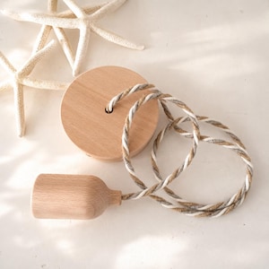 Lámpara de madera con cable trenzado, aspecto natural, juego completo, E26/E27, estilo bohemio, escandinavo.