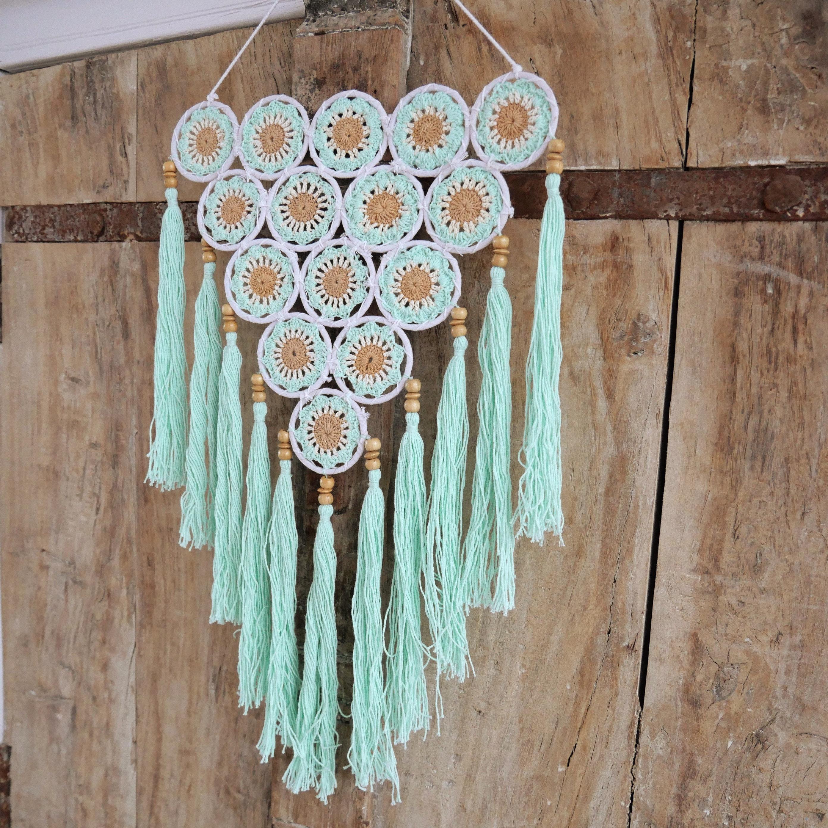 Handmade Crochet Mandala Wall Hanger From Bali, Boho, Sea Green