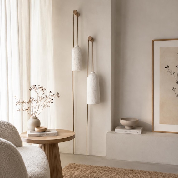 Size M Japanese Inspired, Organic Shaped, Wall Lamp With Fixture