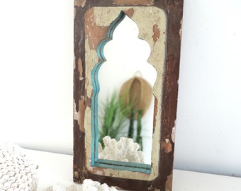 Miroir avec cadre en bois, miroir mural, style bohème, fabriqué en Inde, vintage, bois de récupération